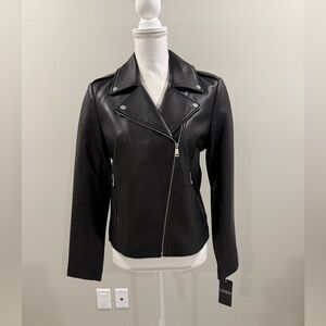 NWT Lauren Ralph Lauren Lamb Leather Jacket black silver moto $450 size small